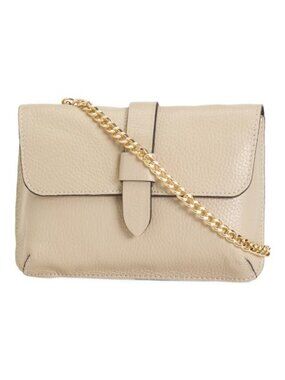 DIVINA Made In Italy Leather Tab Pouch With Chain Shoulder Strap
